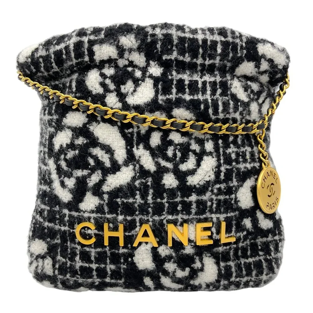 Chanel 2022 Black / White / Gold Hardware Camellia Hobo Bag